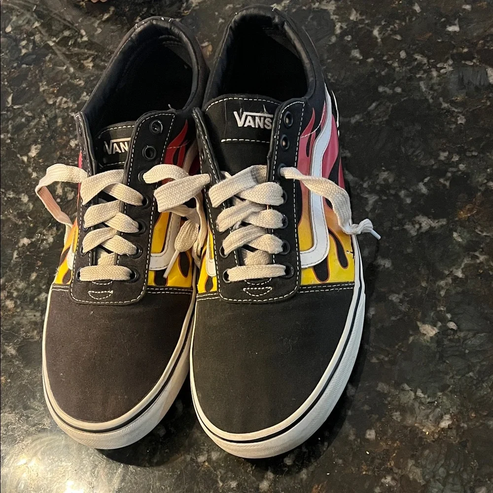Vans Men's Black and Red Flame Sneakers - Picture 2 of 5